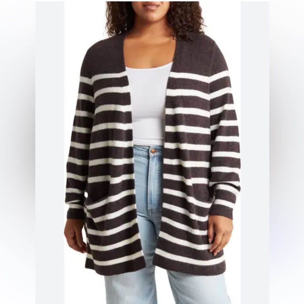 Madewell Brown Stripe Alpaca Merino Wool Soft Stripe Walker Cardigan Size 1X